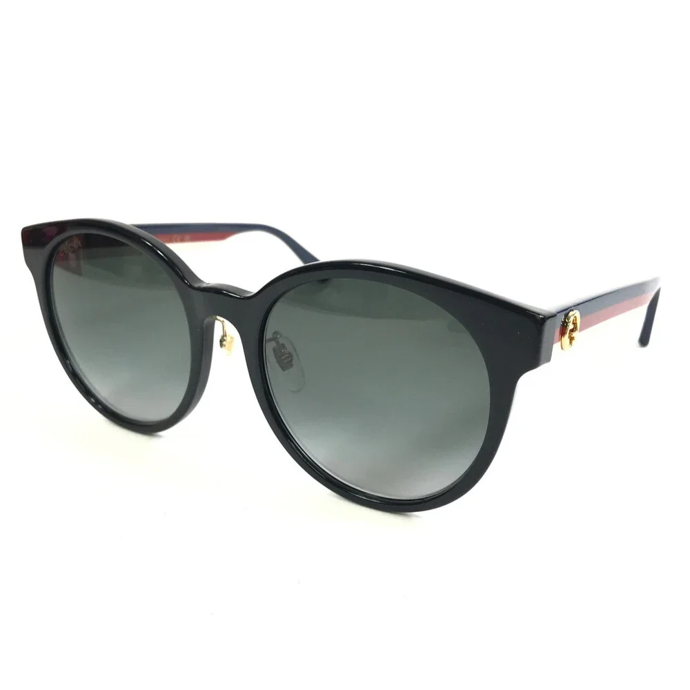 Gucci Sunglasses GG0416SK 001 Shiny Black Blue Red Ivory w/ Gray Gradient Lenses